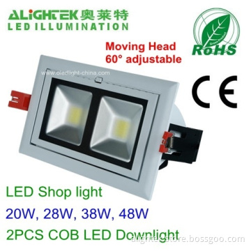 2x20w Rotatable Rectangle Cob Led Recessed Downlight 38w For Shop Lighting 